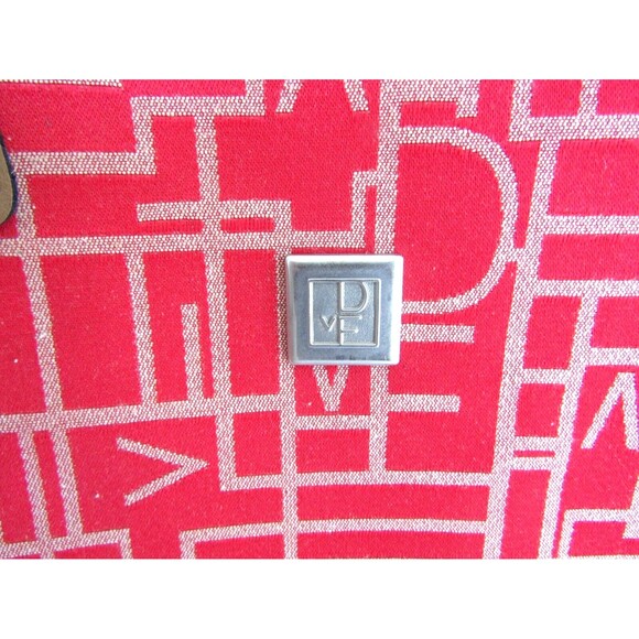 Diane Von Furstenberg Tote Bag Large Red Monogram Weekend Travel Canvas Leather - Picture 2 of 8